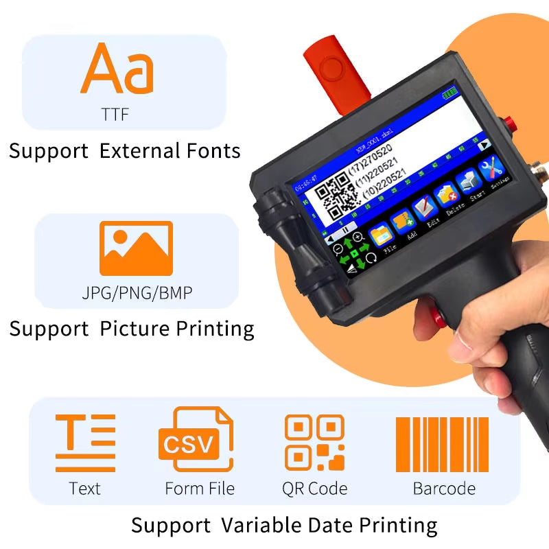 12.7MM Portable Handheld Inkjet Printer for Production Date Barcode Label Coding Machine Batch Number QR Quick Drying